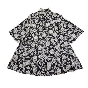 Newport News Overcoat Women's Size 12 Black White Floral Pockets Lined EUC
